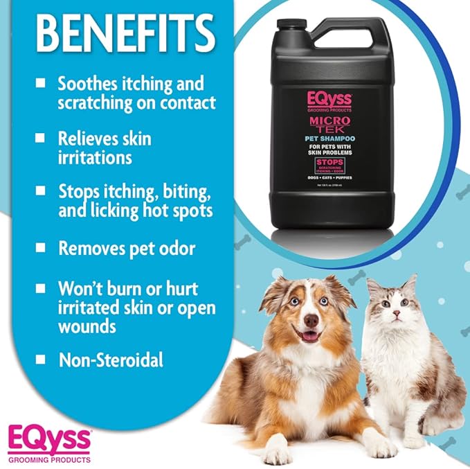 EQyss Micro-Tek Pet Shampoo - Soothes Dry Irritated Skin on Contact, Stops Itching, Scratching, Biting, Licking Hot Spots - for Cats &amp; Dogs (128 oz)