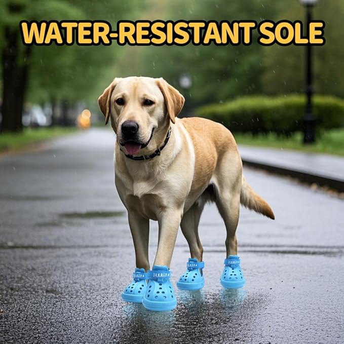 JZXOIVA Dog Shoes for Hot Pavement, Dog Booties for Small Dogs, Breathable Dog Boots &amp; Paw Protectors, Adjustable Non-Slip Dog Rain Booties, Waterproof Pets Sandals for Beach Blue Size 1