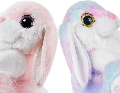 My OLi Bunny Stuffed Animal Pack of 2 Plush Rabbit 7in Stuffed Bunny with Floppy Ear Bedtime Friend Soft Toy Gifts for Girls Boys Kids, Pink &amp; Rainbow
