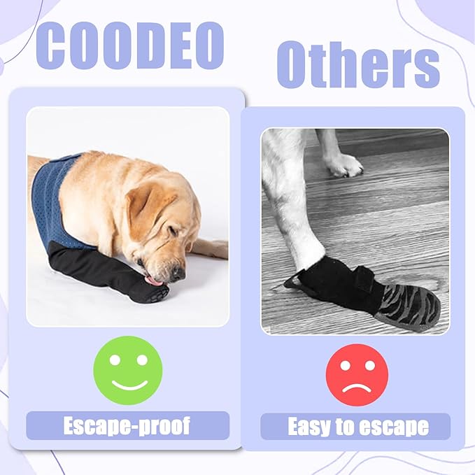 COODEO Dog Socks to Prevent Licking Paws, Healing Boots &amp; Paw Protectors with Non-Slip Bottoms for Wound Protection, Waterproof Sleeve Shoes for Licking（Blue，2XL_Right