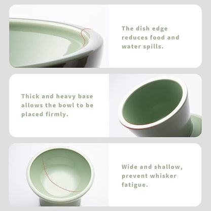 Extra Wide Elevated Ceramic Cat Food Bowl - 6.2" Shallow Dish for Whisker Fatigue Relief, 5" Height for Easy Feeding, Lead &amp; Cadmium Free, Durable Raised Cat Food Bowls, Sage Green