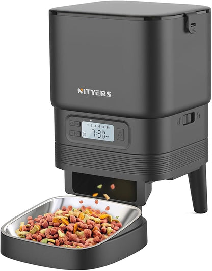 Automatic Cat Feeder - Nityers 4L Timed Cat Dry Food Dispenser with Stainless Steel Bowl,1-6 Meals Per Day, Programmable Portion Size, Detachable Washable, Auto Pet Feeder for Cats and Small Dogs
