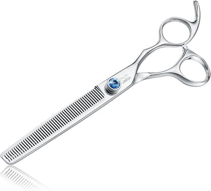 JASON 7" 50 Teeth Thinning Dog Grooming Blending Scissor, Ergonomic Pet Grooming Thinner Blender Shears Cat Trimming Texturizing Kit with Offset Handle and a Jewelled Screw, 30% Thinning Rate