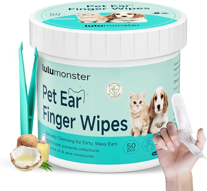 Ear Cleaner Finger Wipes for Dog &amp; Cat [Finger Casing Design][Pet Ear Wipes with Tweezers] for Controlling Ear Infections and Ear Odor Reduce ear wax buildup Natural Ingredients Dog Ear Wipes
