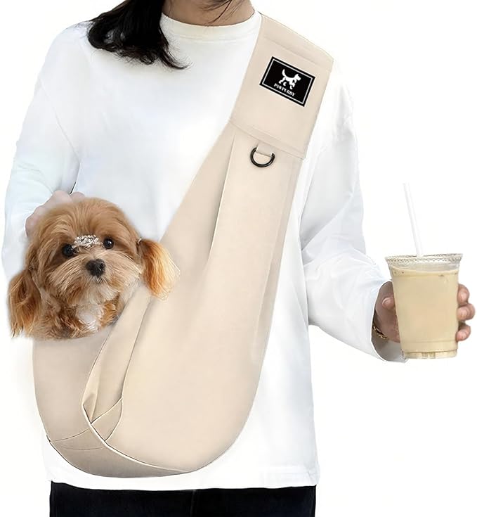 Dog &amp; Cat Carrier Sling, Adjustable Soft Padded Shoulder Puppy Carrier, Hands-Free Dog Carrier Bag with Double Safety Buckles Premium Material for Outdoor Travel (Apricot, M)
