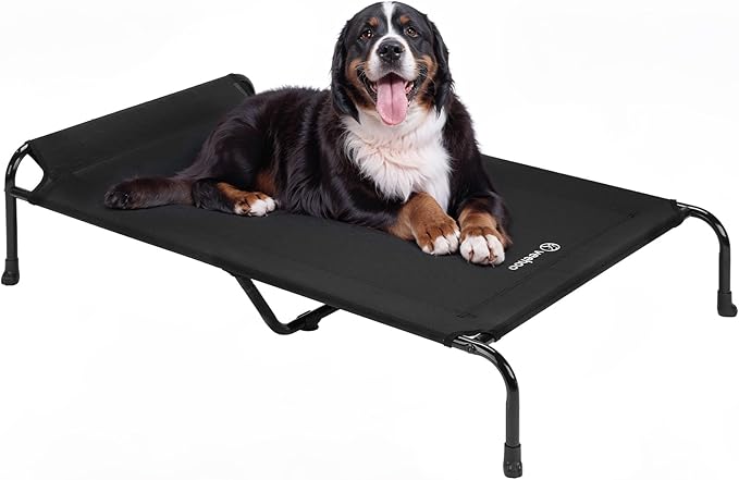 Veehoo XXXL Original Elevated Dog Bed - Outdoor Raised Dog Cots Beds for Large Dogs, One-Sided Extra Large Raised Cooling Pet Bed Off Ground, Non-Slip &amp; Breathable, Black 53" L x 33" W x 7.9" Th
