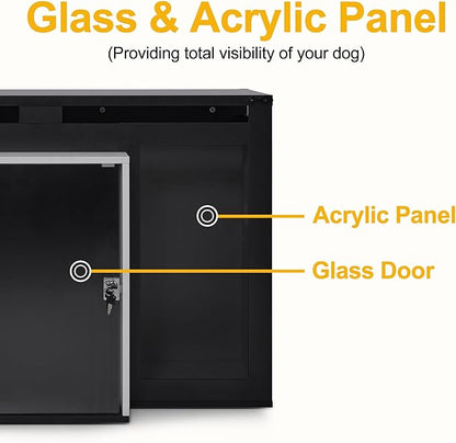 Lovupet Wooden Dog Crate Furniture, Villa Style Dog Kennel for Medium Breed with Glass Door and Acrylic Panels, GC34 (Black)