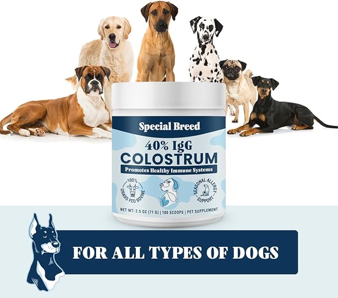 40% IgG Grass Fed Colostrum for Dogs, High IgG Third Party Tested, Immune Support, Skin &amp; Gut Health, Seasonal Allergy &amp; Itch Relief, Made in USA, 2.5 Oz