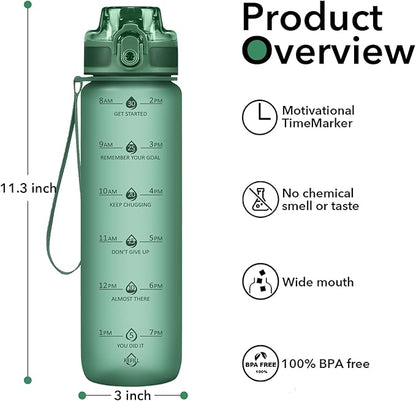 32oz Motivational Water Bottles with Time Marker &amp; Fruit Strainer, Transparent Gradient Color Water Bottle with Times to Drink, Leakproof &amp; BPA Free, Reusable Bottle with Strap (No Straw)