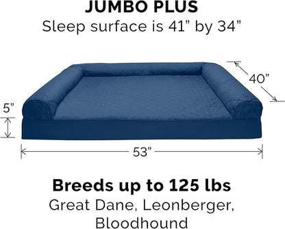 Furhaven Orthopedic Dog Bed for Large Dogs w/ Removable Bolsters &amp; Washable Cover, For Dogs Up to 125 lbs - Quilted Sofa - Navy (Blue), Jumbo Plus/XXL
