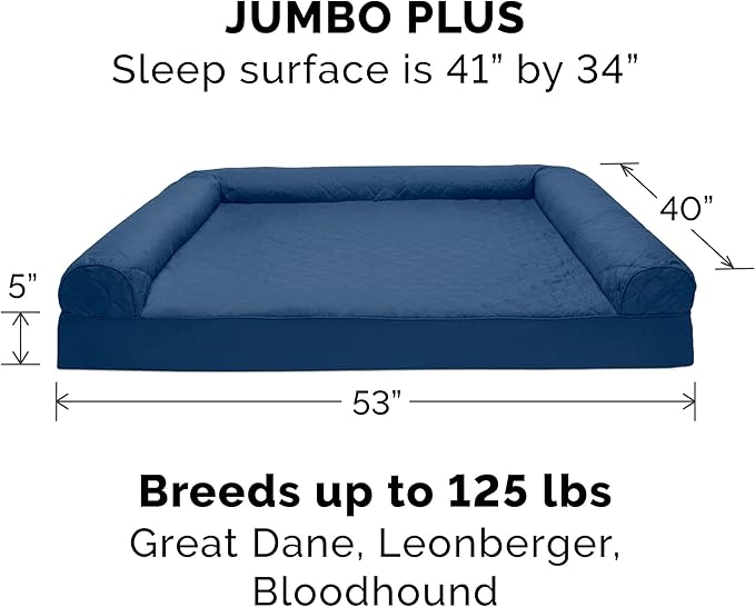 Furhaven Cooling Gel Dog Bed for Large Dogs w/ Removable Bolsters &amp; Washable Cover, For Dogs Up to 125 lbs - Quilted Sofa - Navy (Blue), Jumbo Plus/XXL