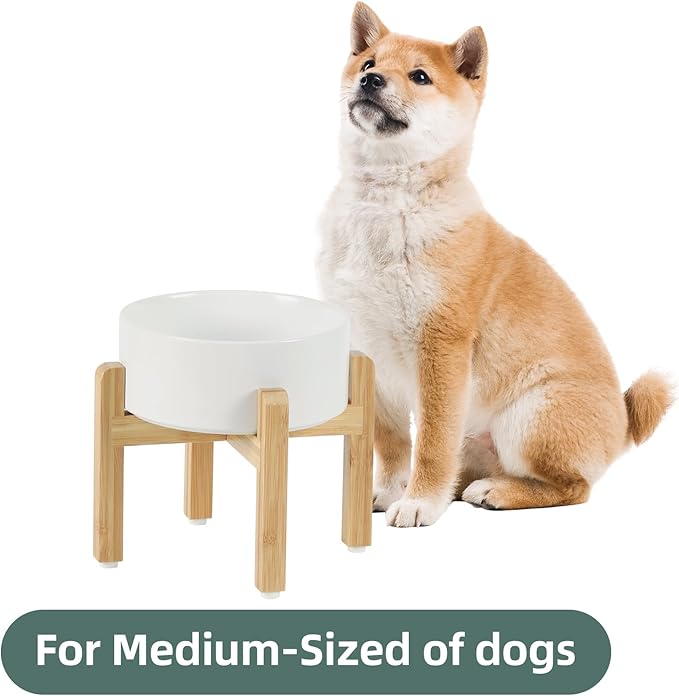 Ceramic Raised Dog Bowl Set, Elevated with Stand, Food and Water Bowl for Medium Breed Dogs, Weighted Dog Dishes, Pet Bowl(7.3&