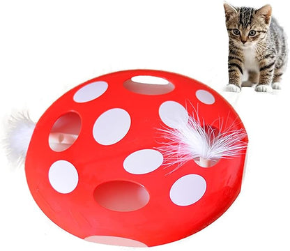 Interactive Cat Toy Automatic Mushroom - Whack-a-Mole Game with Rotating Feathers for Indoor Cats, Hide &amp; Seek Rechargeable Toys Boredom Relief Adult Kittens, Safe Chew Proof Design (Red)