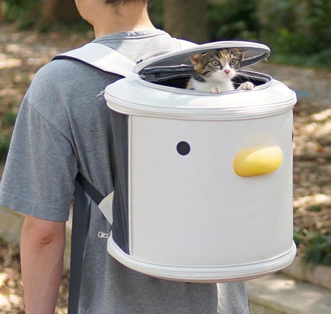 PURROOM Cat Carrier Backpack, Pet Backpacks for Carrying Small Dogs, Cute Design. Upper Cover &amp; Side Ventilation Soft Mesh &amp; Safety Straps. Used for Travel, Hiking, Car, Go to Vet, Outdoor.