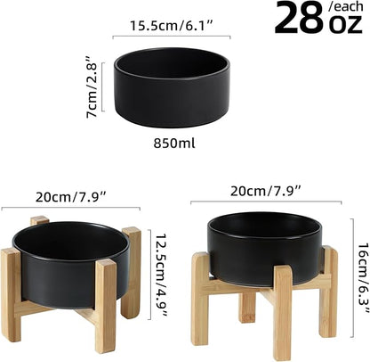 Ceramic Raised Dog and Cat Bowl Set, 2 Heights Elevated Stand, Food and Water Bowl for Small Breed Dogs, Weighted Dog Dishes, Pet Bowl(6.1&