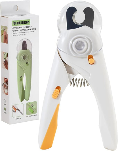 Pet Nail Clipper with Light for Cats &amp; Small Dogs Puppies, Ultra Bright LED to Illuminate Nail Bloodline to Avoid Over Cutting, Extra-Sharp and Durable Cat Claw Trimmer with Nail File (White)