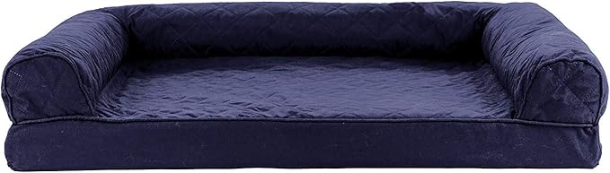 Furhaven Cooling Gel Dog Bed for Large/Medium Dogs w/ Removable Bolsters &amp; Washable Cover, For Dogs Up to 55 lbs - Quilted Sofa - Navy (Blue), Large