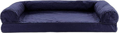 Furhaven Cooling Gel Dog Bed for Large/Medium Dogs w/ Removable Bolsters &amp; Washable Cover, For Dogs Up to 55 lbs - Quilted Sofa - Navy (Blue), Large