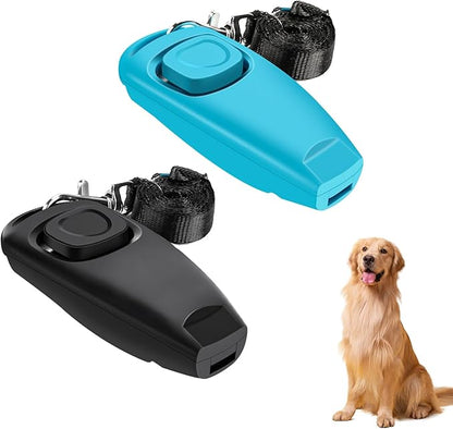 2-in-1 Dog Training Clicker Whistle for Training and Recall, Pet Training Accessories for Puppy, Cats, Horses &amp; Small Animals - 2 Pack with Lanyard, Reward and Train Your Pets Efficiently