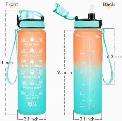 Enerbone Water Bottle, Leakproof BPA &amp; Toxic Free, Motivational Water Bottle with Times to Drink and Straw, Fitness Sports Water Bottle with Strap for Office, Gym, Outdoor Sports