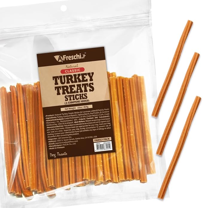 Afreschi Turkey β-Carotene Stick Dog Treats – 16 oz, USA-Sourced Trukey, All-Natural, Hypoallergenic, Low-Fat, Healthy &amp; Easily Digestible, Puppy &amp; Training Snack