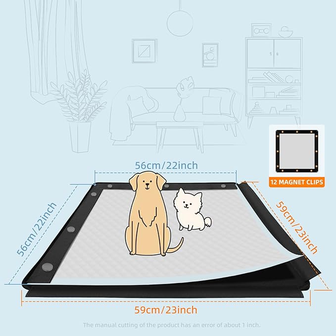 Dog Pee Pad Holder, Puppy Pad Holder, Oxford Cloth Material Soft &amp; Durable, 12 Magnetic Clips, Fits 22" x 22" Pad, Black