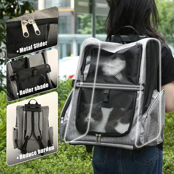 Pet Trolley Bag Cat Dog Travel Bag Portable &amp; Breathable Pet Carrier Backpack - Lightweight Dual-Shoulder Design for Easy Travel with Your Beloved Companion Scalable Pull Rod pet Bag (Black)