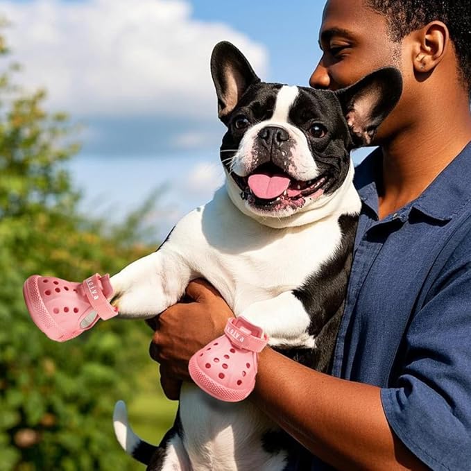 JZXOIVA Dog Shoes for Hot Pavement, Dog Booties for Large Dogs, Breathable Dog Boots &amp; Paw Protectors, Adjustable Non-Slip Dog Rain Booties, Waterproof Pets Sandals for Beach Pink Size 7