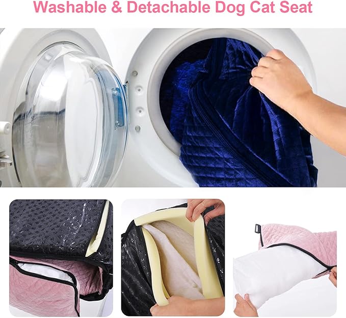 Dog Car Seat for Small Medium Dogs Up to 40lbs, Detachable Washable Soft Pet Booster Travel Bed for Front &amp; Pink Seat with Safety Leash Belt