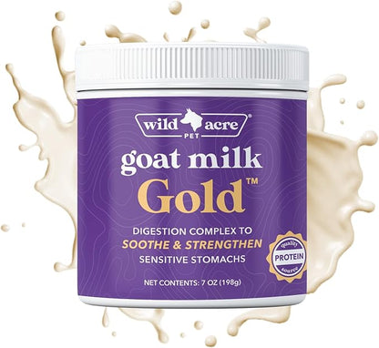 Wild Acre Goat Milk Powder for Dogs - Complete Protein Goat Milk with Nutritional Yeast for Sensitive Stomachs - Gentle Probiotic &amp; Prebiotic Protein for Dogs, Puppies and Cats - 7oz