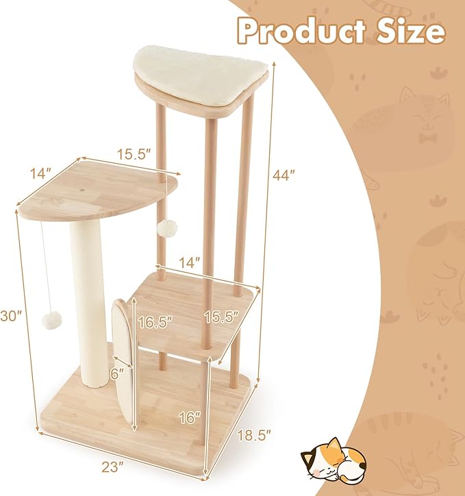 Tangkula Wood Cat Tree for Indoor Cats, Multi-Level Modern Cat Tower with Sisal Scratching Board &amp; Post, Padded Perch, Platform, Hanging Toy, Minimalist Kitten Activity Center for Small &amp; Medium Cats
