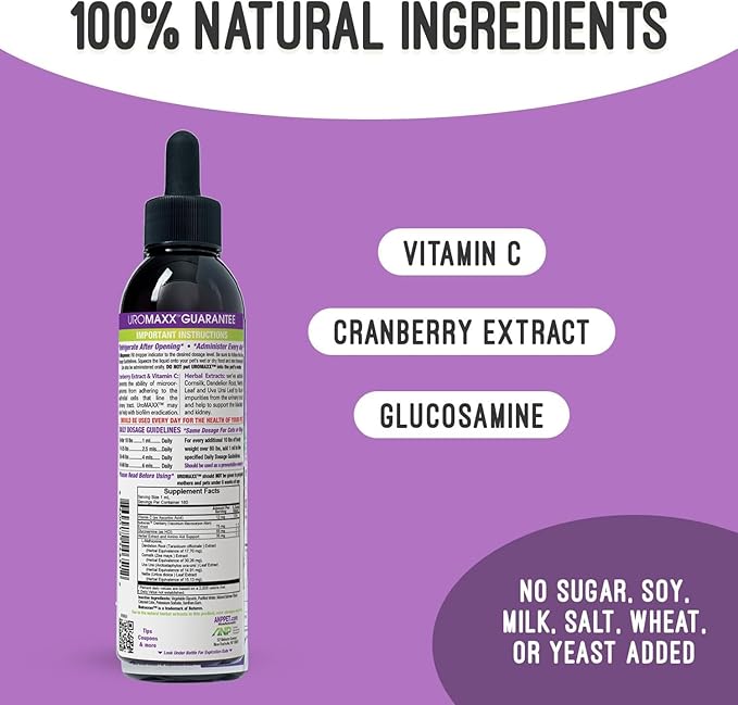 Cat &amp; Dog Urinary Tract Treatment, Bladder &amp; Kidney Support for Dogs and Cats, Powerful Yet Gentle Pet Care, with Liquid Cranberry &amp; Glucosamine, Salmon Flavor, 6 oz Bottle, 1 Pack