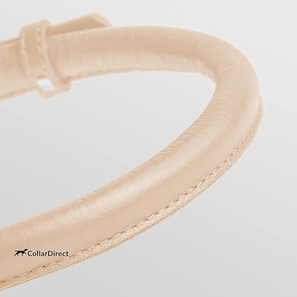 CollarDirect Rolled Leather Dog Collar, Soft Padded Round Puppy Collar, Handmade Genuine Leather Collar Dog Small Large Cat Collars 13 Colors (13-16 Inch, Beige Textured)