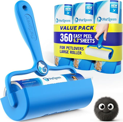 PetLovers 6.3" Large Lint Roller for Pet Hair Extra Sticky 360 Sheets, Ideal for Pet Hair Removal from Furniture &amp; Clothes, Dog and Cat Lint Remover 4 Pack