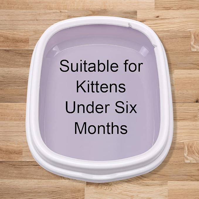 Cat Open Top Litter Box with Lid, Litter Mat, Poop Lifter Scoop &amp; Kitten Kitty Stainless Steel Feeding Dish Bowl, Starter Kit 4 Pack for Small cat Within 5 Months (Grey-Four Entries)