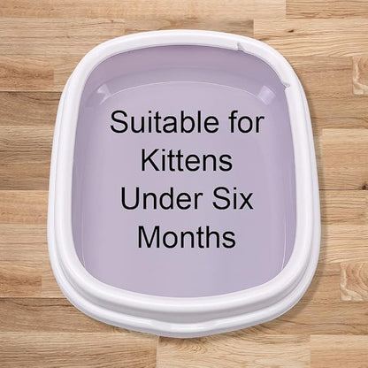 Cat Open Top Litter Box with Lid, Litter Mat, Poop Lifter Scoop &amp; Kitten Kitty Stainless Steel Feeding Dish Bowl, Starter Kit 4 Pack for Small cat Within 5 Months (Grey-Four Entries)