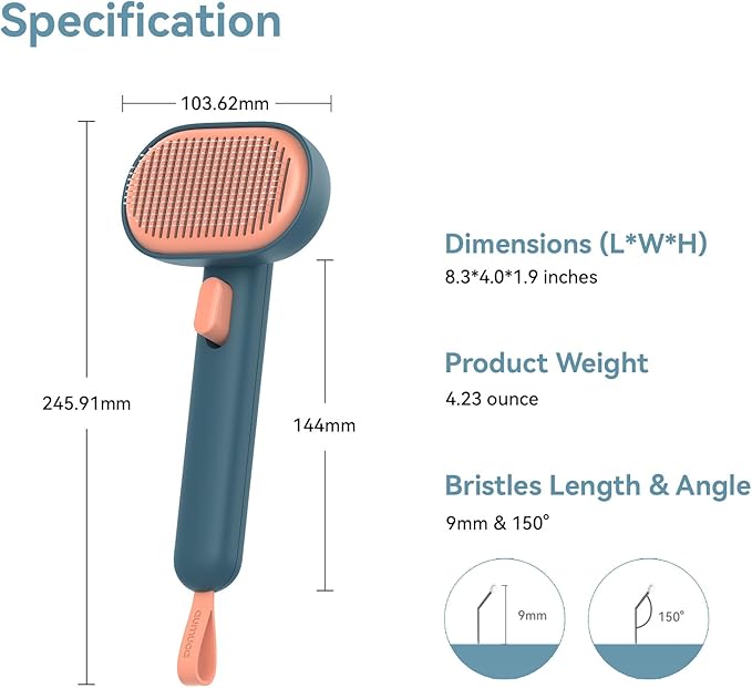 Aumuca Dog Brush for Shedding, Self Cleaning Cat Grooming Brush with Release Button, Cat Hair Brush to Remove Loose Fur, Tangles &amp; Dirt, Great for Long and Short Haired Cats, Green