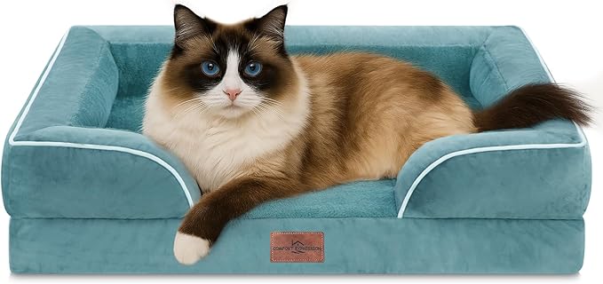 Comfort Expression Small Dog Beds Waterproof Cat Beds Orthopedic Foam Sofa Beds for Small Dogs Comfy Pet Bed with Washable Removable Cover &amp; Non-Slip Bottom(XX-Small,Washed Blue)