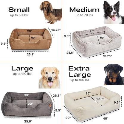 FUZI Luxury Aesthetic Dog Bed with Extra Cover for Medium Dogs, Washable Pet Couch, Pet Bed with Sides, Non-Slip Bottom, Soft &amp; Durable Calming Dog Bed, Faux Fur, Medium 31.75x23.6x9.5 Soft White
