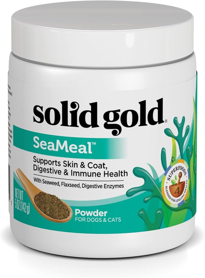 Solid Gold Cat &amp; Dog Multivitamin Powder - Kelp Powder, Omega 3 &amp; Vitamins for Dental, Digestive, Immune, Skin &amp; Coat Health - Multi Vitamin for Dogs &amp; Cats - Cat &amp; Dog Food Additive Supplement - 5oz