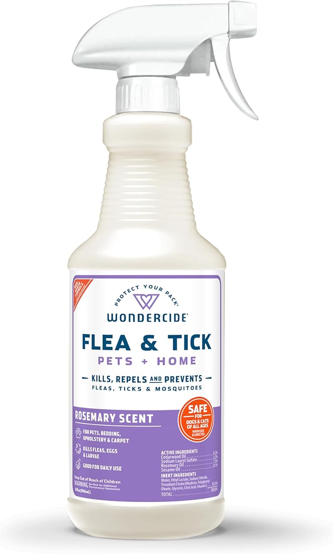 Wondercide - Flea, Tick &amp; Mosquito Spray for Dogs, Cats, and Home - Killer, Control, Prevention, Treatment - with Natural Essential Oils - Pet and Family Safe - Rosemary 16 oz