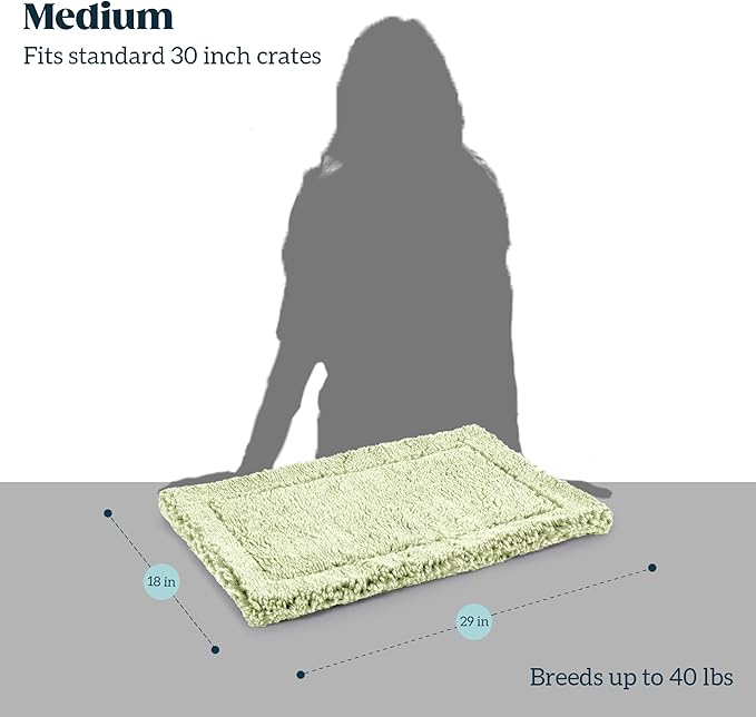 Stoutwool Indestructible Dog Bed - Fluffy Chew Proof Dog Crate Pad - Tough Kennel Pad for Aggressive Chewers - Washable, Ideal for Medium Breeds &amp; Fits 30-Inch Crate - 29"x18", Gleam