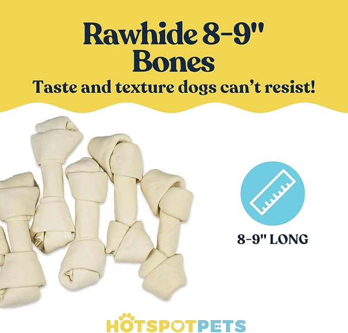 hotspot pets 8-9 Inch Large Rawhide Dog Chew Bones (10 Pack)- Made from Grass Fed Cows - Great for Dental &amp; Oral Care for Aggressive Chewers Large Dogs