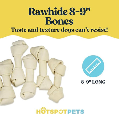 hotspot pets 5 Pack - 8-9 Inch Large Rawhide Dog Chew Bones - Made from Grass Fed Brazilian - Great for Dental &amp; Oral Care for Aggressive Chewers Large Dogs (5 Pack)