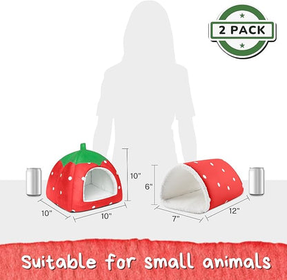 Guinea Pig Hideout with Tunnel, Washable Chinchilla House Bed, Fleece Hideaway, Enrichment Toys, and Cage Accessories for Ferret Hedgehog Small Animal
