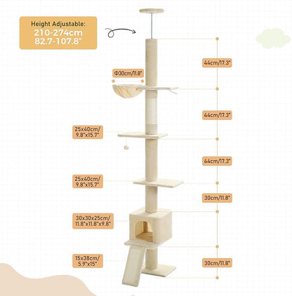 PEQULTI Floor to Ceiling Cat Tree, Tall Cat Tower, Adjustable Height (83&