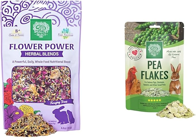 Small Pet Select - Flower Power Herbal Blend, a Natural Herbal Treat for Rabbits and Guinea Pigs, 4.4 oz &amp; Pea Flakes, 8oz