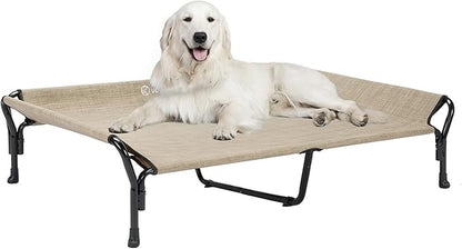 Veehoo Cooling Elevated Dog Bed, XL Raised Pet Cot with Guardrail &amp; Slope Headrest, Durable Breathable Teslin Mesh, Non-Slip Feet, Washable Dog Couch Bed for Indoor &amp; Outdoor, 50.5" x 33.5", Beige