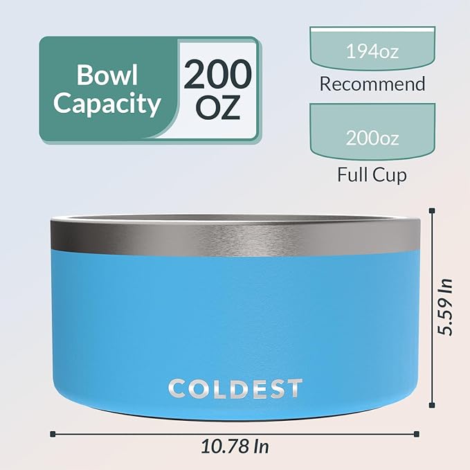 Coldest Dog Bowl - Anti Rust Metal, Non Slip, 3 Layers Insulated Stainless Steel Dog Bowls - Spill Proof &amp; Heavy Duty - Water Bowl for Dogs, Cats &amp; Pets, Dish Washer Safe (200 oz, Celestial Blue)