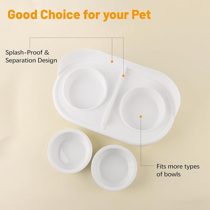 Elevated Cat Bowls, Tilted Rised Cat Food and Water Bowl with 2 Pcs Ceramic Pet Bowls, Rised Stand, Pet Dish Anti Vomiting Feeding Station for All Sized Cats &amp; Small Dogs (White)